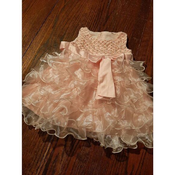 6 Month  Pink Embellished Pearls Frilly Layered Formal Special Occasion Dress - Picture 1 of 8
